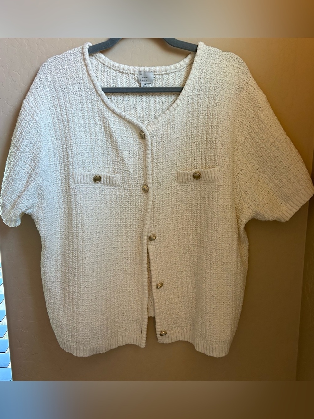 a new day Cream Button-Front Knit Short-Sleeve Cardigan